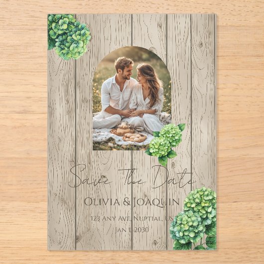Green Hydrangea Wedding Invitation (Recto)