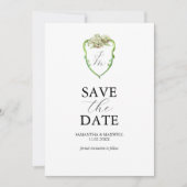 Green Hydrangea Wedding Monogram Save The Dates Date (Voorkant)