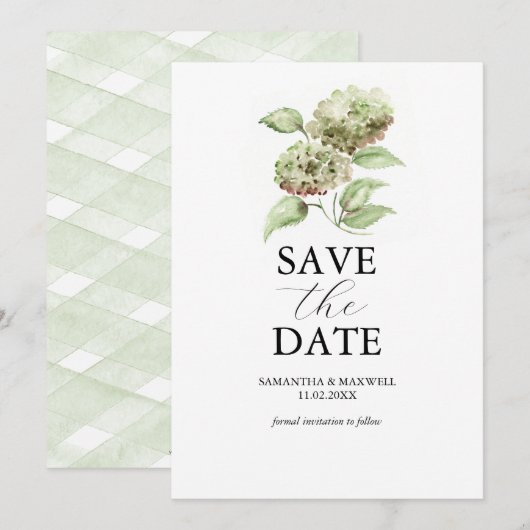 Green Hydrangea Wedding Save The Dates Date (Voorkant / Achterkant)