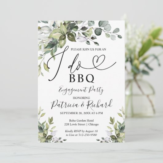 Green I DO BBQ Engagement Party Invitation (Debout devant)