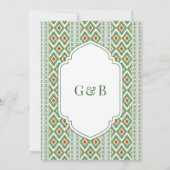 Green Ikat Anand Karaj Sikh Faire-part de mariage (Dos)