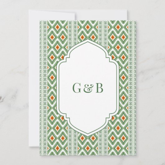 Green Ikat Anand Karaj Sikh Faire-part de mariage (Dos)