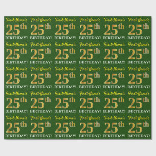 Green, Imitation Gold look "25th BIRTHDAY" Cadeaupapier