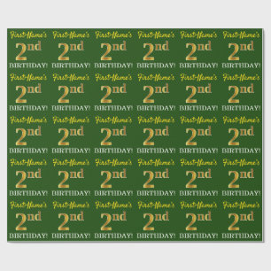 Green, Imitation Gold look "2nd BIRTHDAY" Cadeaupapier