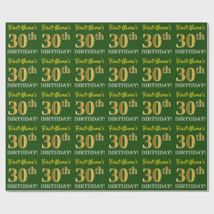 Green, Imitation Gold look "30th BIRTHDAY" Cadeaupapier