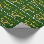 Green, Imitation Gold look "52nd BIRTHDAY" Cadeaupapier (Hoek)
