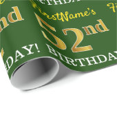 Green, Imitation Gold look "52nd BIRTHDAY" Cadeaupapier (Rol Hoek)