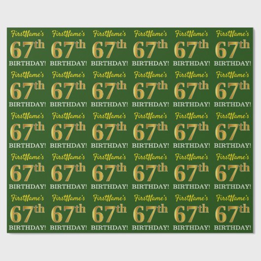 Green, Imitation Gold look "67th BIRTHDAY" Cadeaupapier (Vlak)