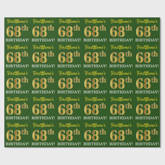 Green, Imitation Gold look "68th BIRTHDAY" Cadeaupapier (Vlak)