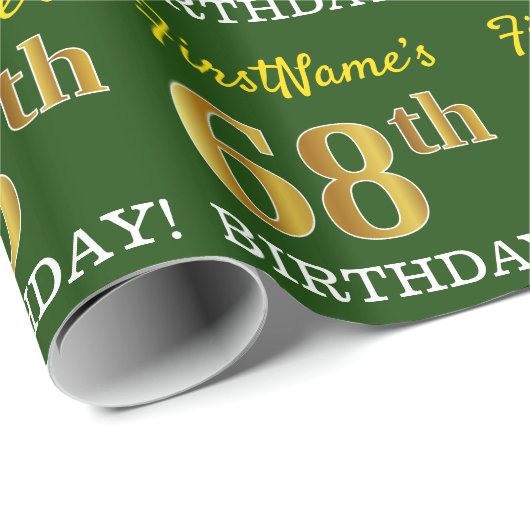 Green, Imitation Gold look "68th BIRTHDAY" Cadeaupapier (Rol Hoek)