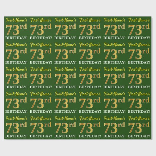 Green, Imitation Gold look "73rd BIRTHDAY" Cadeaupapier (Vlak)