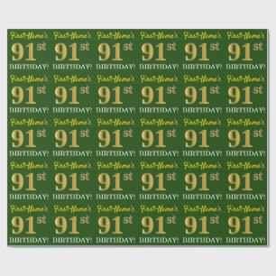 Green, Imitation Gold look "91st BIRTHDAY" Cadeaupapier