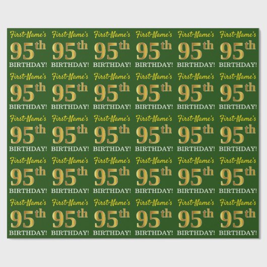 Green, Imitation Gold look "95th BIRTHDAY" Cadeaupapier (Vlak)