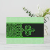 Green Indian Floral Ornament Wedding Invitation Kaart (Staand voorkant)