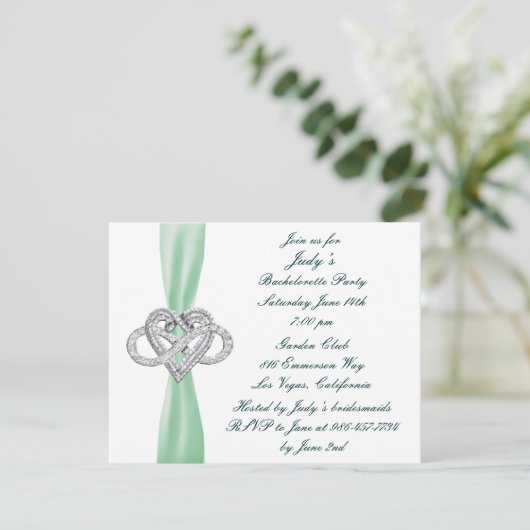 Green Infinity Heart Bachelorette Party Invitation (Debout devant)