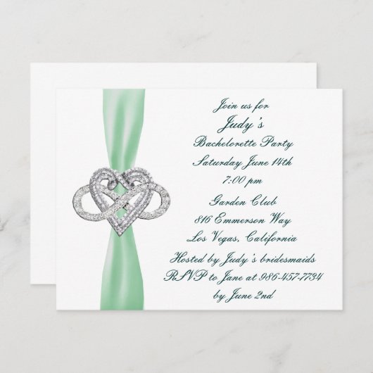 Green Infinity Heart Bachelorette Party Invitation (Devant / Derrière)