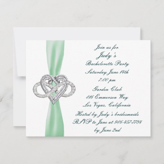 Green Infinity Heart Bachelorette Party Invitation Kaart (Voorkant)