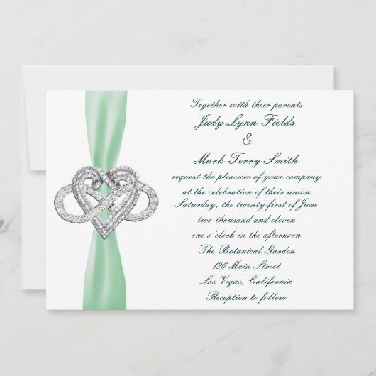 Green Infinity Heart Faire-part de mariage (Devant)