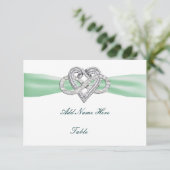 Green Infinity Heart Wedding Table Kaart (Staand voorkant)