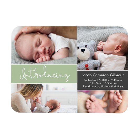 Green Introduction Baby Custom Photo Collage Magneet (Horizontaal)