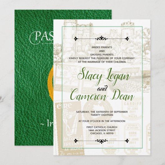 Green Ireland Passport Invitation Kaart (Voorkant / Achterkant)