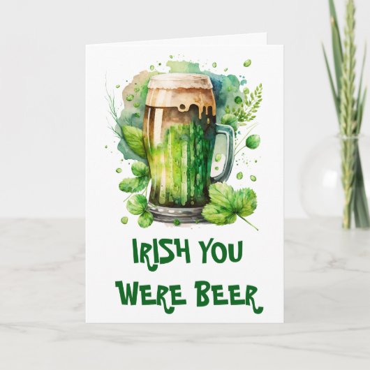 Green Irish Beer Clover Funny St Patricks Day Kaar Aankondiging (Voorkant)