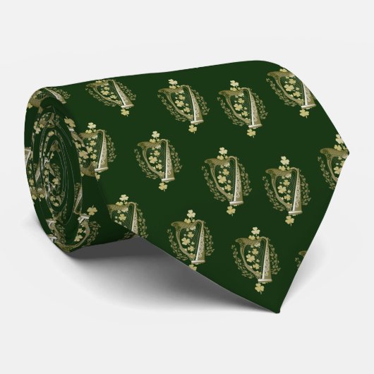 Green Irish Harp & Shamrock St. Patrick Stropdas (Opgerold)