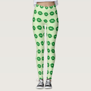 Green Irish Kiss Lipstick Pattern St. Paddy's Day Leggings