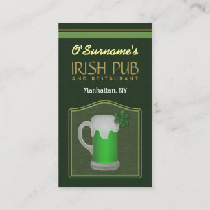 Green Irish Pub Manager Bar Tender Visitekaartjes