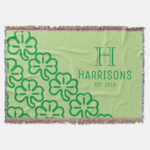 Green Irish Shamrock Personalized Family Name Deken