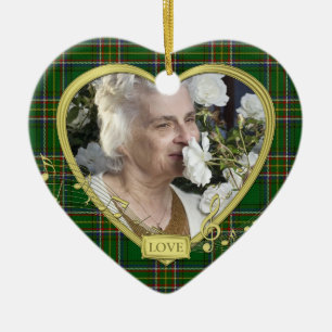 Green Irish Tartan Memorial Hartfoto Kerst Keramisch Ornament