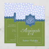Green Islam Aqiqah Baby polka point invitation (Devant / Derrière)