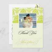 Green + Ivory Damask Merci Carte postale, (Devant / Derrière)