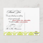 Green + Ivory Damask Merci Carte postale, (Dos)