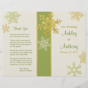 Green Ivory Gold Snowflake Programme de mariage hi