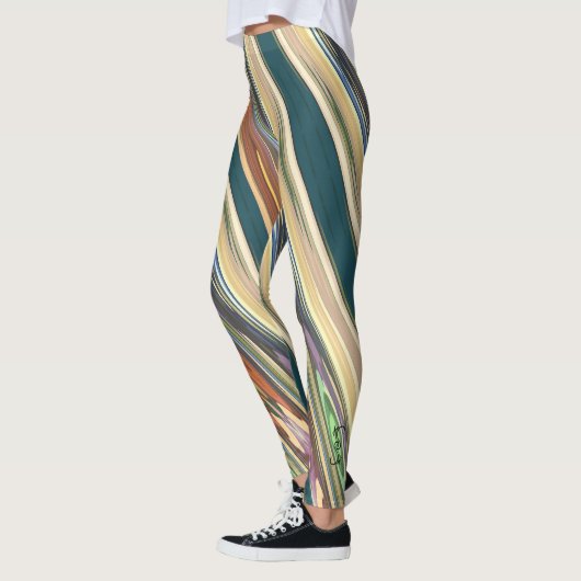 Green Ivory Irregular Stripes Leggings (Gauche)