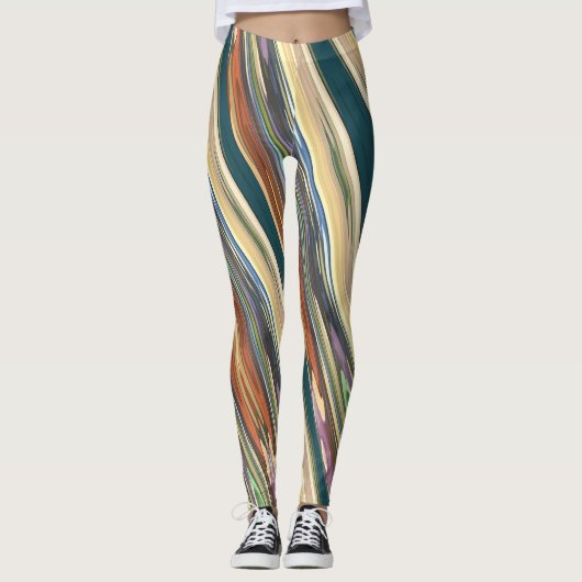 Green Ivory Irregular Stripes Leggings (Voorkant)