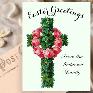 Green Ivy Floral Cross  Paasreligieus Briefkaart