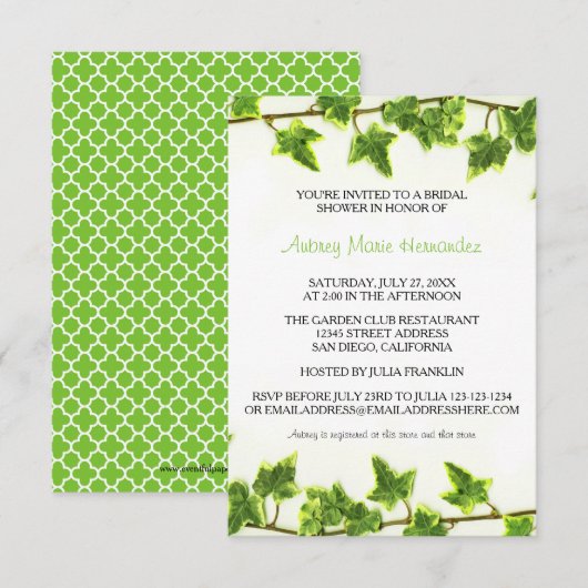 Green Ivy - Invitation à la douche nuptiale (Devant / Derrière)