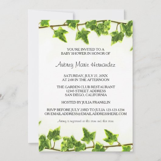 Green Ivy - Invitation Baby shower (Devant)