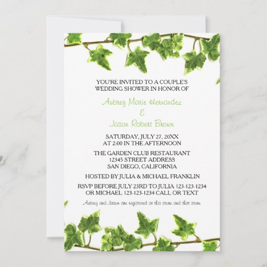 Green Ivy - Invitation Wedding shower d'un couple (Devant)