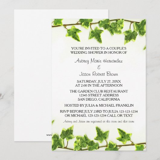 Green Ivy - Uitnodiging voor de huwelijksdouche va (Voorkant / Achterkant)