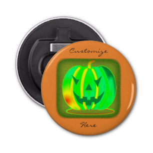 Green Jack o'lantern Halloween Thunder_Cove Button Flesopener