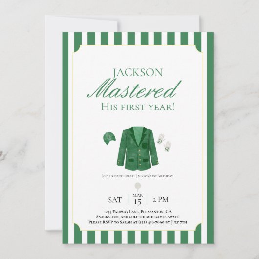 Green Jacket Golf First Birthday Invitation (Devant)