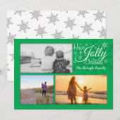 Green Jolly Noël Snowflake Carte photo de vacances (Devant / Derrière)