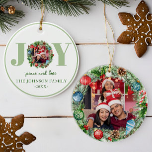 Green JOY Krans Kerstfoto Ornament