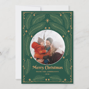 Green Joyful Botanical Lijst Kerstkaarten Feestdagenkaart