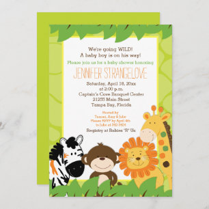 Green Jungle Safari Animaux Baby shower Invitation