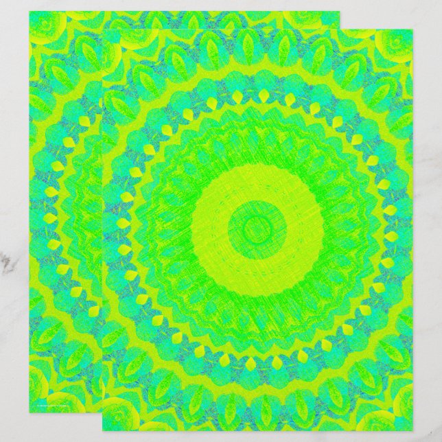 Green Kaleidoscope Scrapbook Paper 2-Sided Page (Devant / Derrière)