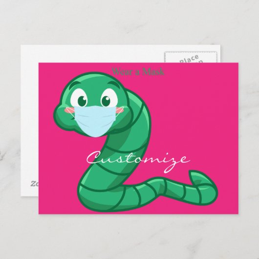 Green Kawaii Worm Thunder_Cove Briefkaart (Voorkant / Achterkant)